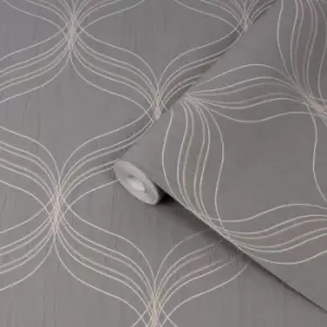Image of Boutique Optical Grey Geometric Bronze Effect Textured Wallpaper