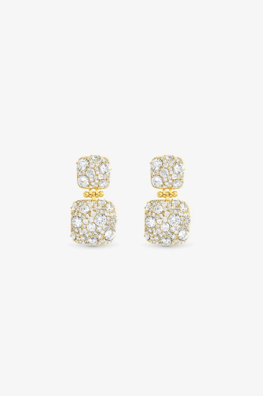 Image of Jon Richard Womens Gold Plated & Pave Square Double Drop Earrings Gold Female One Size