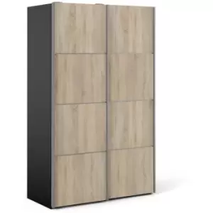 Image of Furniture To Go - Verona Sliding Wardrobe 120cm in Black Matt with Oak Doors with 2 Shelves - Black Matt and Oak