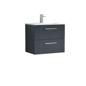 image of Nuie Deco 600mm Wall Hung 2 Drawer Vanity & Basin 2 - Satin Anthracite