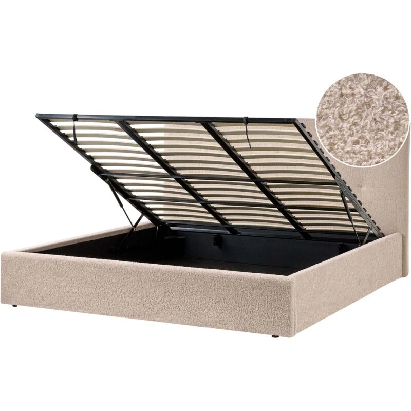 Image of Beliani Ottoman Bed Boucle Lorient 180 X 200 Cm (Eu Super King) Beige
