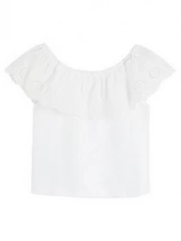 image of Mango Girls Broderie Frill Top - White