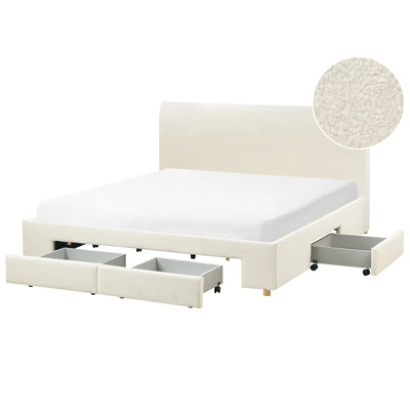 Image of Beliani Bed With Storage Drawers Boucle Soutrin 180 X 200 Cm (Eu Super King) Off-White