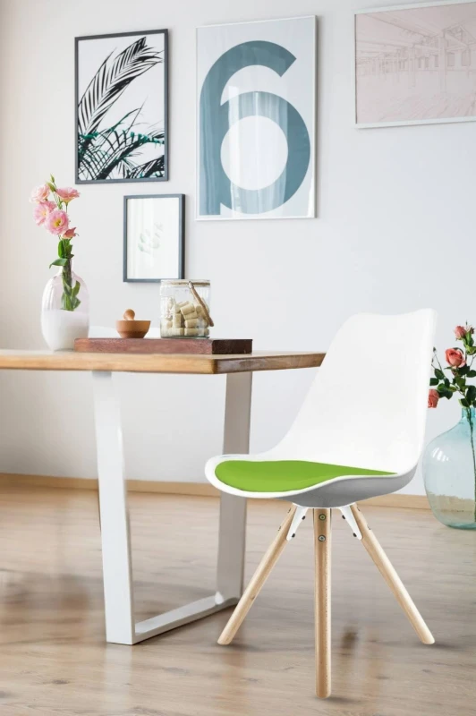 Image of Fusion Living Soho Plastic Dining Chair With Pyramid Light Wood Legs White & Green FL1797