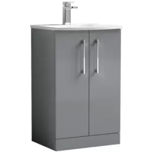 Image of Arno Gloss Cloud Grey 500mm 2 Door Vanity Unit with 30mm Profile Curved Basin - ARN1301G - Cloud Grey - Nuie