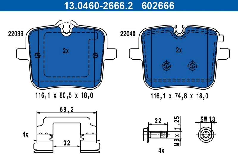 Image of Brake pad set ATE 13.0460-2666.2