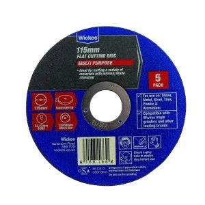 image of Wickes Multi Purpose Flat Cutting Disc 115mm - Pack of 5