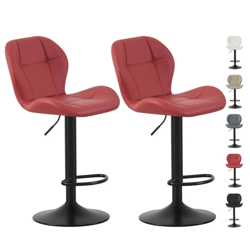 Image of MCC Direct Set of 2 Height Adjustable Kitchen Bar Stools Breakfast Chairs with Footrest Stella in Red Red Unisex