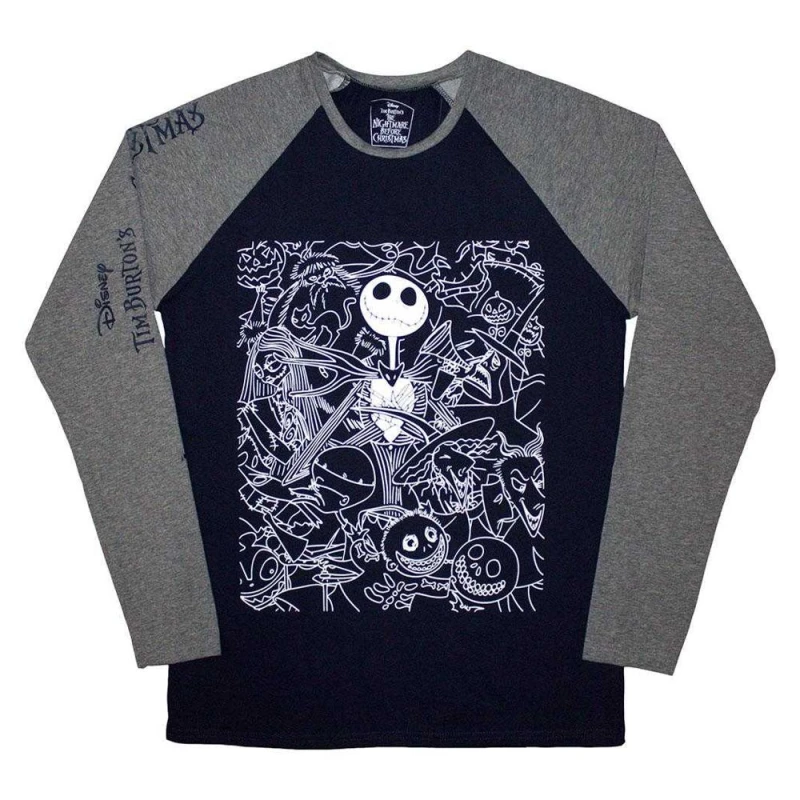 Image of Nightmare Before Christmas Mens Jack Crowd Long-Sleeved T-Shirt in Mid Navy Size: Medium Mid Navy Male M
