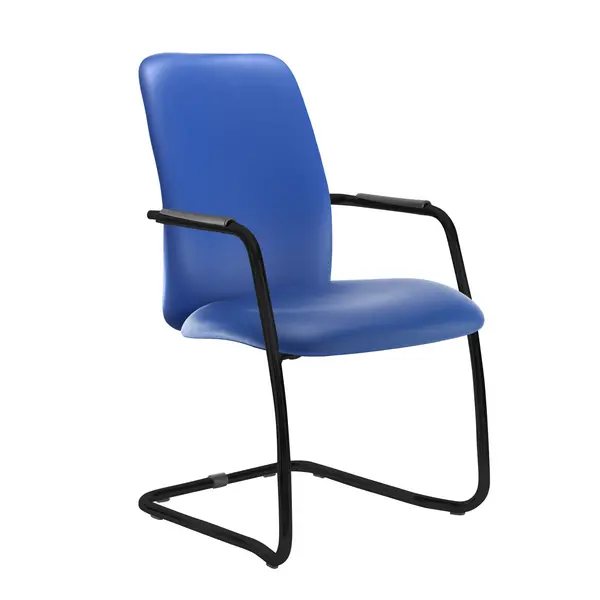 Image of Tuba Black cantilever frame conference chair with fully upholstered back - Ocean Blue vinyl