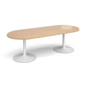 image of Trumpet base radial end boardroom table 2400mm x 1000mm - white base and beech top