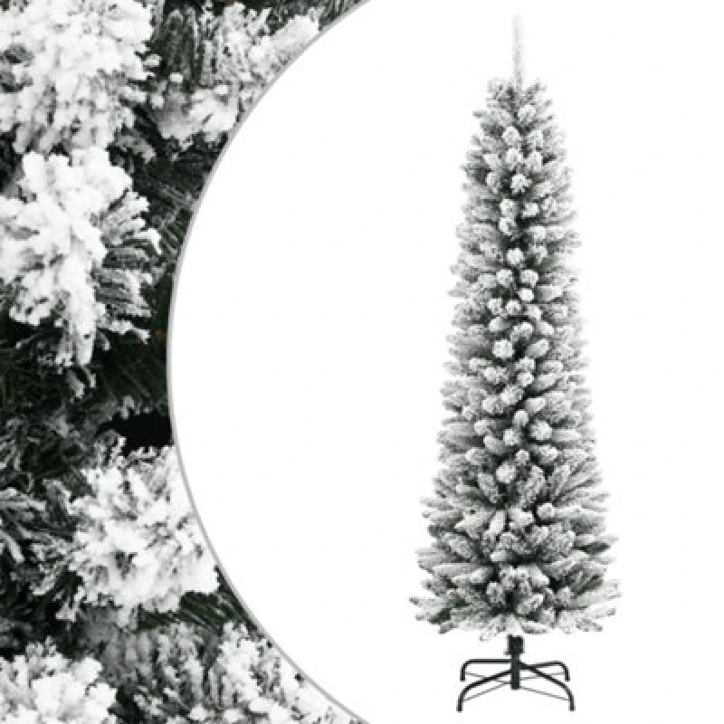 Image of Vidaxl Artificial Slim Christmas Tree With Flocked Snow 150 Cm Pvc&pe