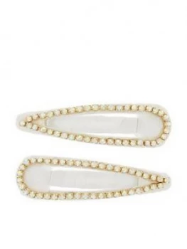 image of Accessorize 2-Pack Silk Ribbon Wrapped Sparkle Snap Clip - Ivory