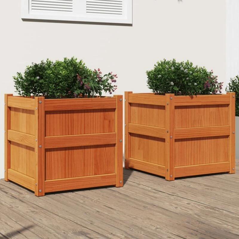 Image of vidaXL Garden Planters 2pc Wax Brown Solid Pine, Brown 837419
