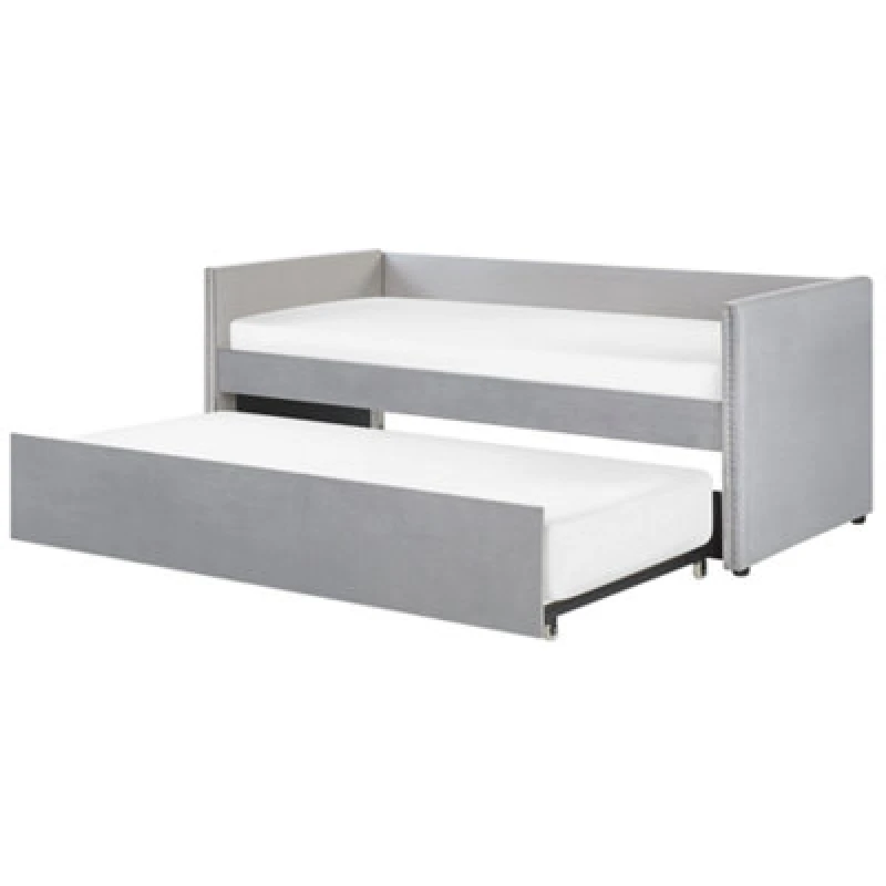Image of Beliani Trundle Bed Velvet Troyes 90 X 200 Cm (Eu Single) Light Grey