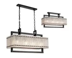 image of Medium Rectangular Ceiling Pendant, 8 Light E27, Matt Black, Crystal Sand Glass