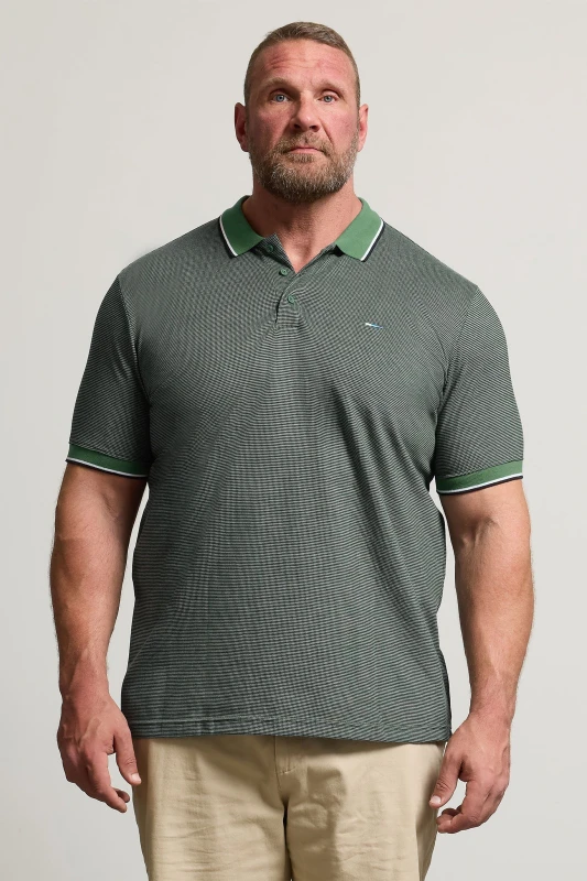 Image of BadRhino BadRhino Men Fine Stripe Tipped Polo Shirt in Green Size: 4X-Large Green 4XL Male 5063111843541