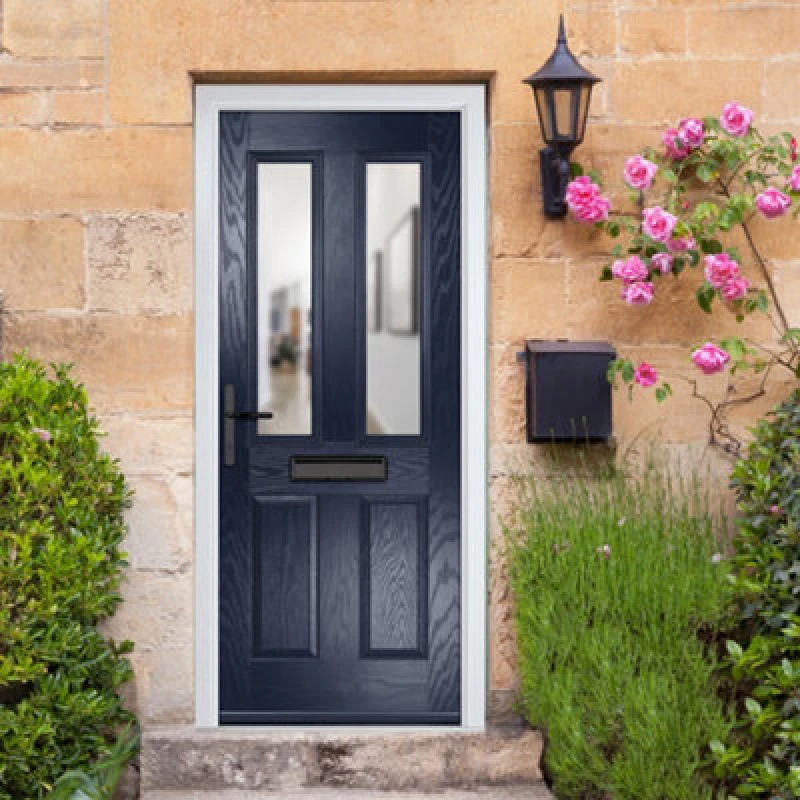Image of Lacerta Composite Door Carnoustie Blue 920mm X 2090mm Open In Right Hand Clear Glass 10 Year Guarantee - Free Delivery & Smart Lock