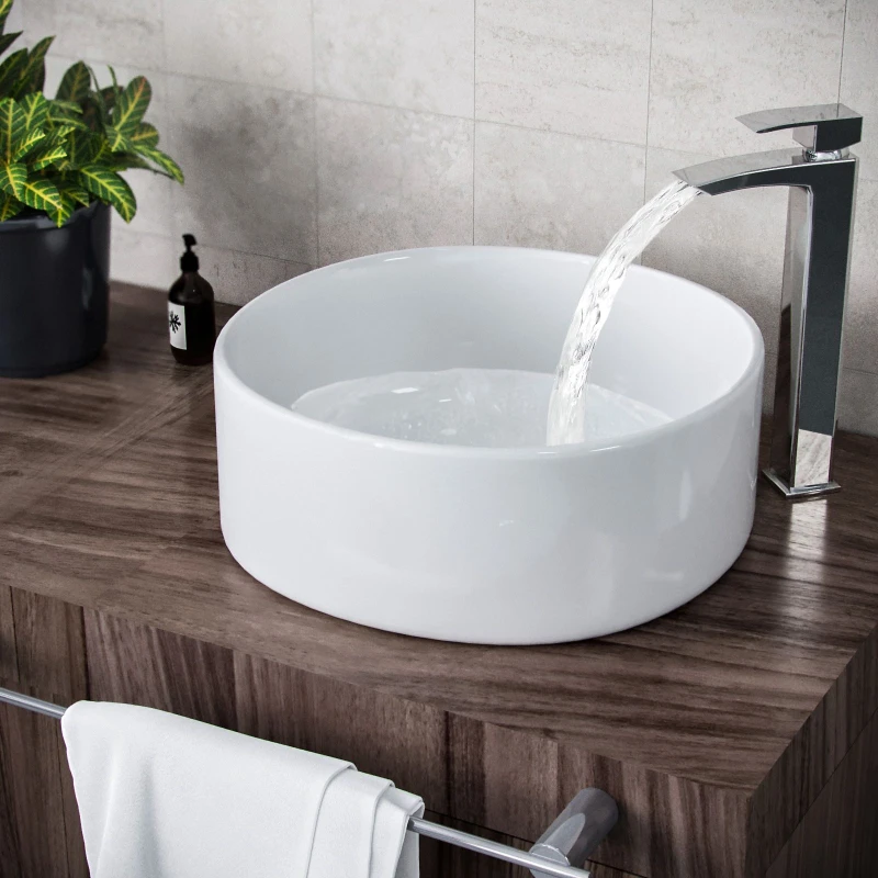 Image of Nes Home Modern 410mm Cloakroom Round Stand Alone Counter Top Basin Sink Bowl in White White Unisex