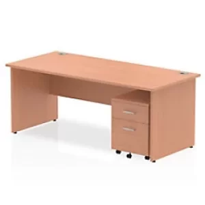 image of Dynamic Rectangular Straight Desk Beech MFC Panel End Leg Beech Colour Frame Impulse 1 x 2 Drawer Mobile Pedestal Bundle 1800 x 800 x 730mm