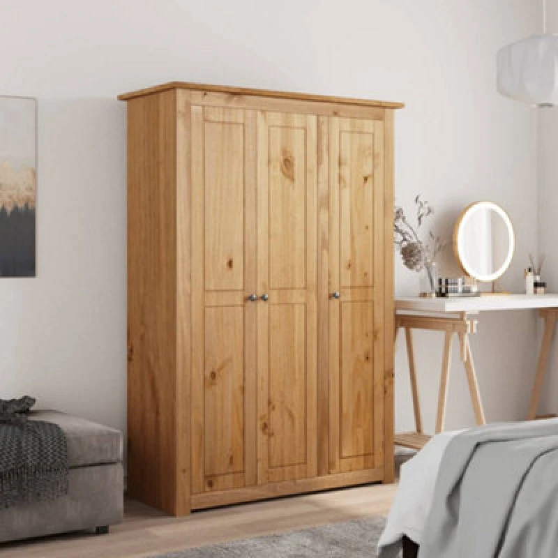 Image of vidaXL 3-Door Wardrobe Pine Panama Range Bedroom Clothes Organiser Cabinet