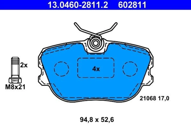 Image of ATE 13.0460-2811.2 Brake pad set excl. wear warning contact, with brake caliper screws Brake Pad Set,disc brake (402)