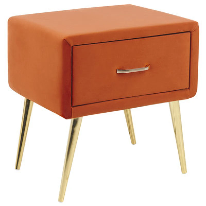 Image of Beliani 1 Drawer Bedside Table Flayat Velvet Orange