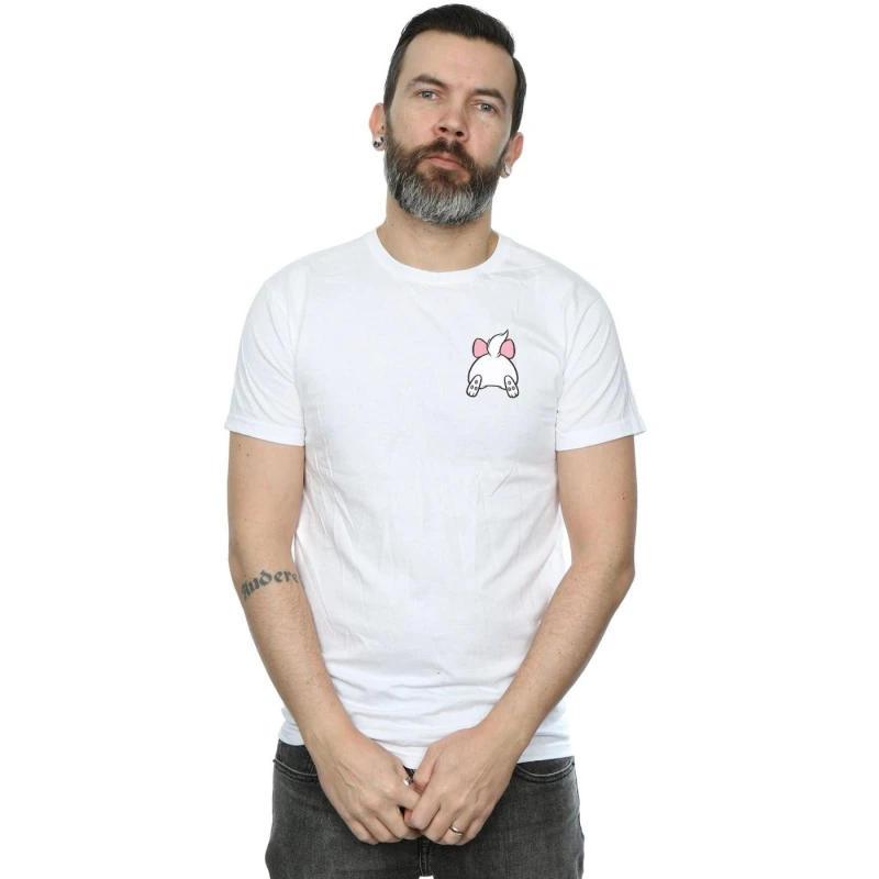 Image of Disney Men Aristocats Marie Backside Breast Print T-Shirt in White Size: Small White S Male 5059114687619