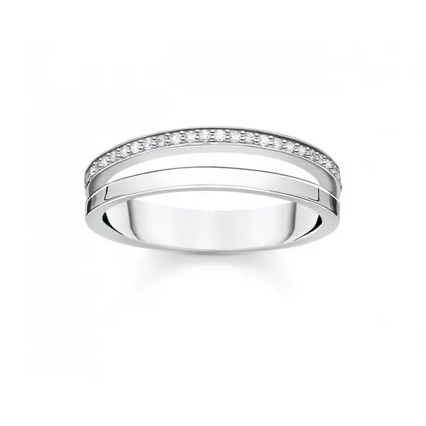 image of Thomas Sabo Charm Club Charming Silver Zirconia Pave Double Ring TR231