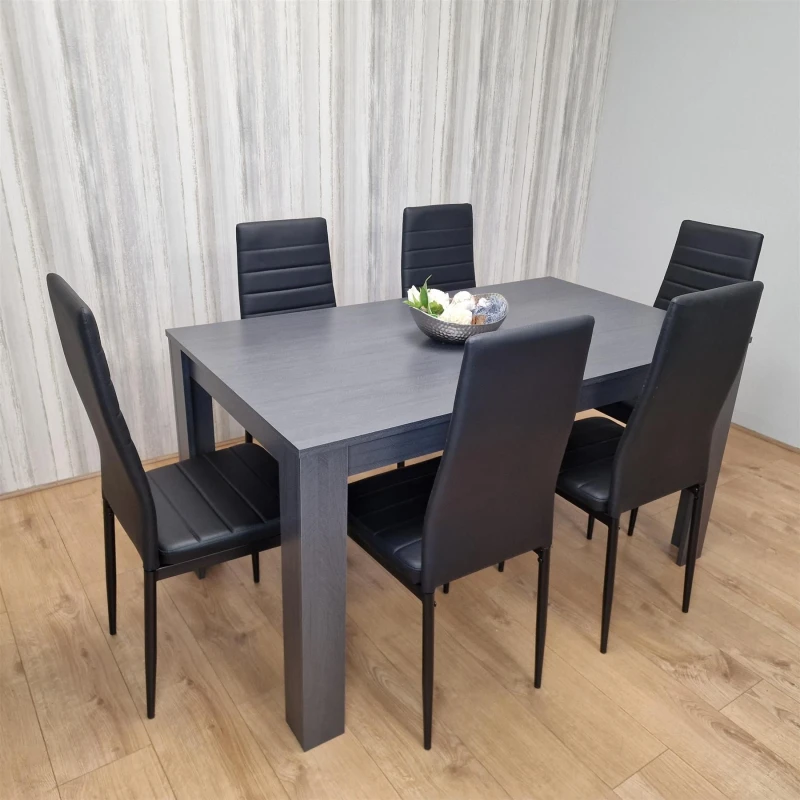 Image of KOSY KOALA KOSY KOALA Dining Table Set with 4 Chairs Dining Room and Kitchen table set of 4, and Bench in Dark Grey Size: 140cm x 80cm Dark Grey 140