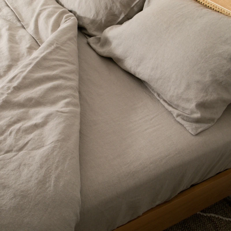 Image of Native Natural Natural Double 100% Linen Fitted Sheet (140x190cm) Size: Double Fitted Natural Unisex Double Fitted
