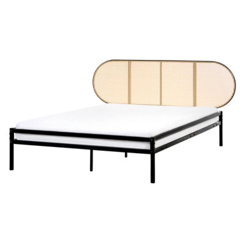 Image of Beliani Bed Pe Rattan Boulin 140 X 200 Cm (Eu Double) Black