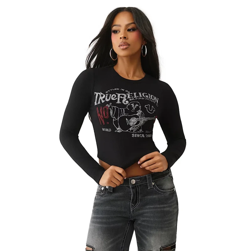 Image of True Religion Womens printed T-Shirt True Religion Buddha Noir Female L