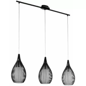 image of Pendant Light Colour Black Shade Black White Satin Glass Steel Bulb E27 3x60W