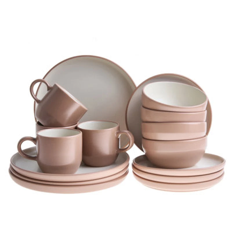 Image of Beliani Set Of 16 Dinnerware Nutmeg Stoneware Brown
