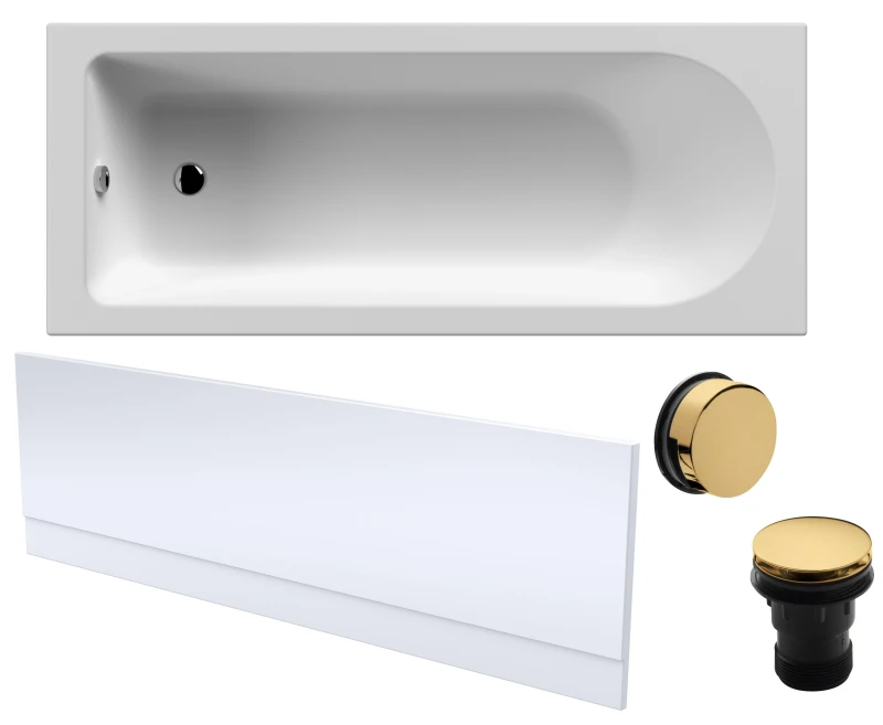 Image of Balterley Round 1700x700 Bath Set - Front Panel & Brass Waste in White White Unisex