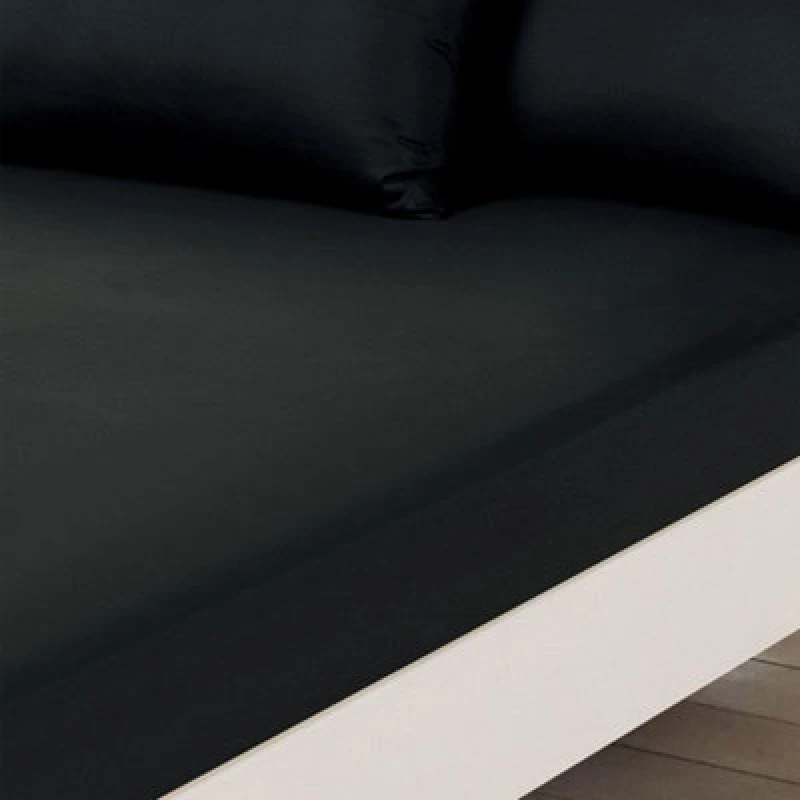 Image of OHS OHS Plain Dyed Non-Iron Fitted Bed Sheet in Jet Black Size: Super King Fitted Jet Black Super King Fitted Unisex 5027434110193