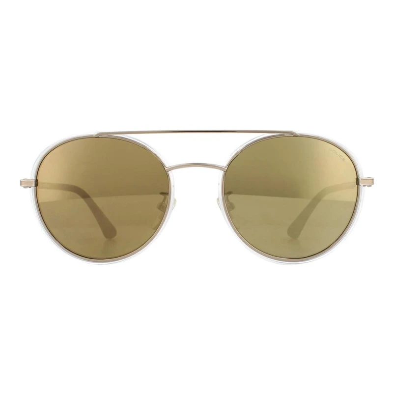 Image of Police Round Light Gold Crystal Grey Brown Gold Mirror Sunglasses Gold