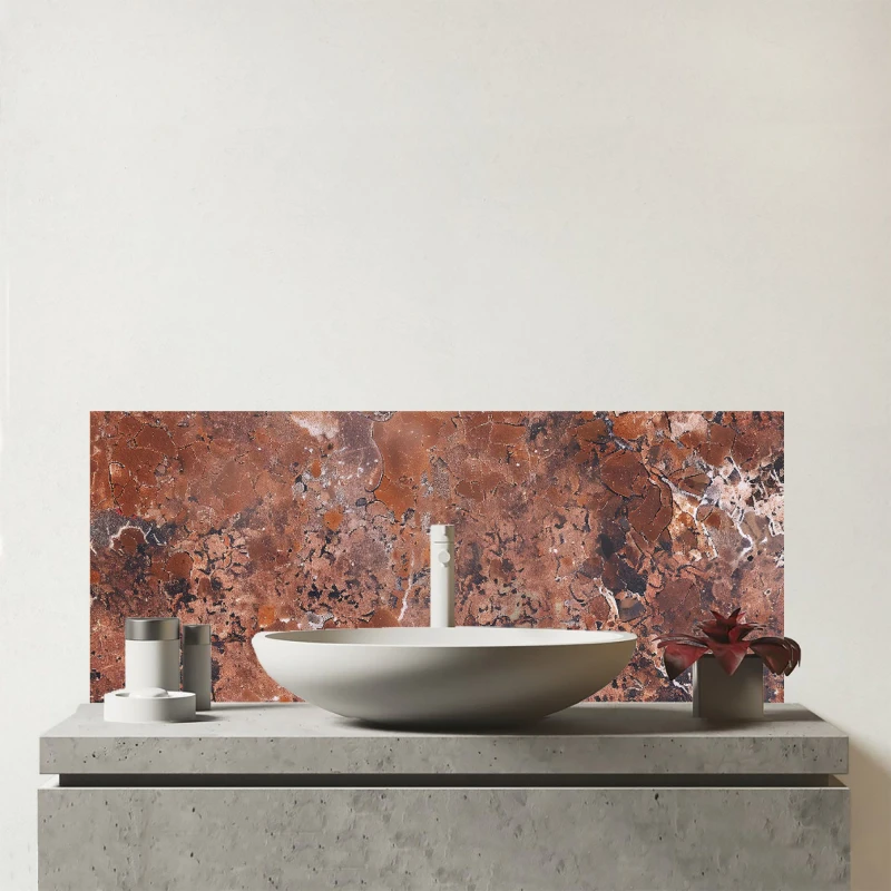 Image of Warren Reed - Designer Terracotta Quartz Effect Glass Bathroom Splashback in Brown Brown Unisex