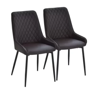 Image of HOMCOM Modern Style Rhombus Tufted Set-of-2 PU Leather Dining Chairs Brown