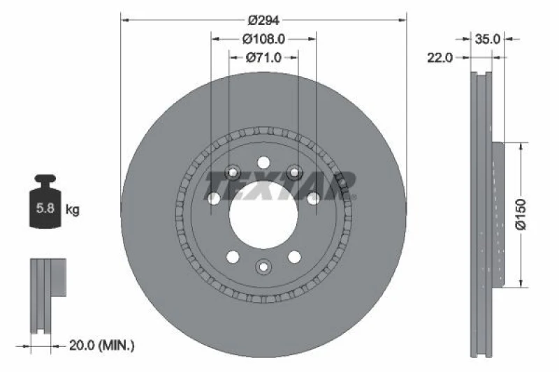 Image of Brake disc TEXTAR 92287103