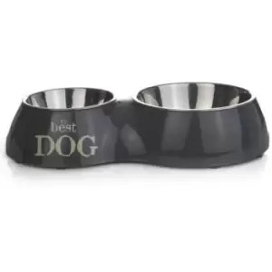 image of Beeztees - Double Feeding Bowl Best Dog 1050ml 37x22cm 650396 Grey