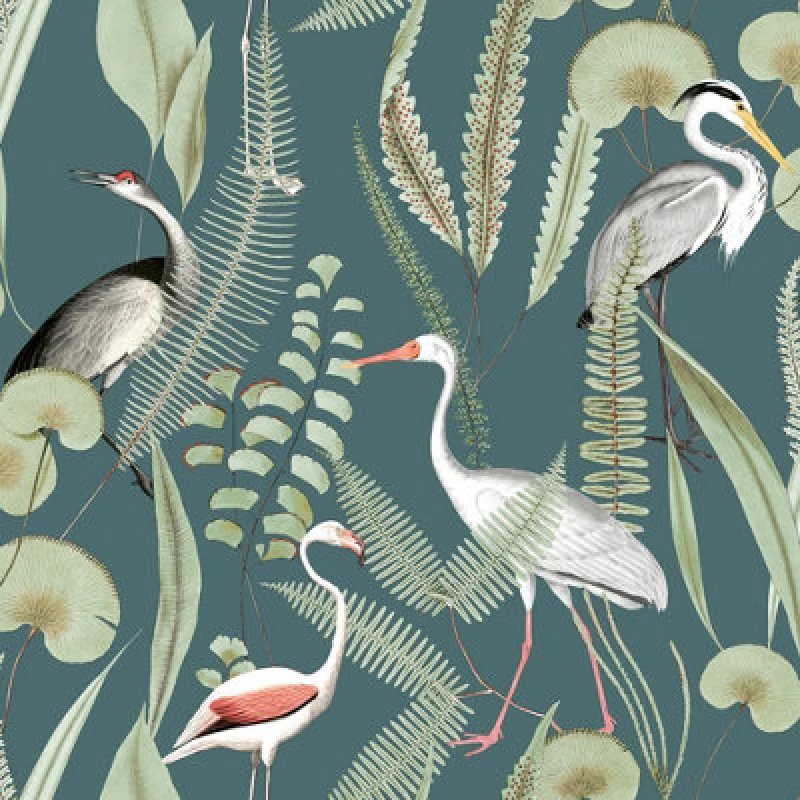 Image of Muriva Kivu Shorebirds Wallpaper, Green
