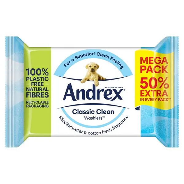 image of Andrex Classic Clean Washlets 56 Toilet Wipes