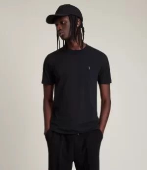 Image of AllSaints Mens Cotton Slim Fit Brace Tonic Short Sleeve Crew T-Shirt, Black, Size: S