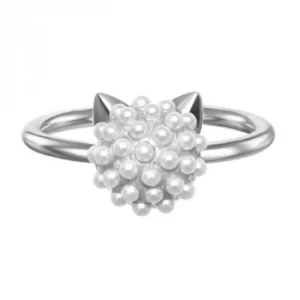 image of Ladies Karl Lagerfeld Silver Plated Pearl Choupette Ring Size N