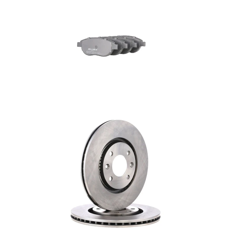 Image of RIDEX 3405B2874 Brake disc and pads set Front Axle, Brake Disc Type: Externally Vented, not prepared for wear warning indicator Brake Set,disc brakes