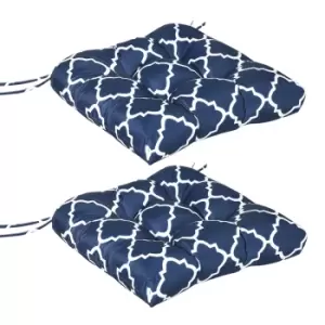 Image of Outsunny Set of 2 Chair Cushions Seat Pads Indoor Outdoor Seat Cushions with Ties and Tufted Design for Garden Chairs, Blue