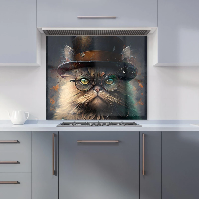 Image of Warren Reed - Designer Persian Cat With Glasses Splashart Kitchen Splashback Size: 600mm x 750mm Multicolor Unisex 600mm x 750mm