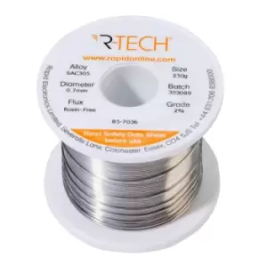 image of R-TECH 857036 SAC305 Solder 2% Rosin-Free HF Flux Halide-Free 0.7m...